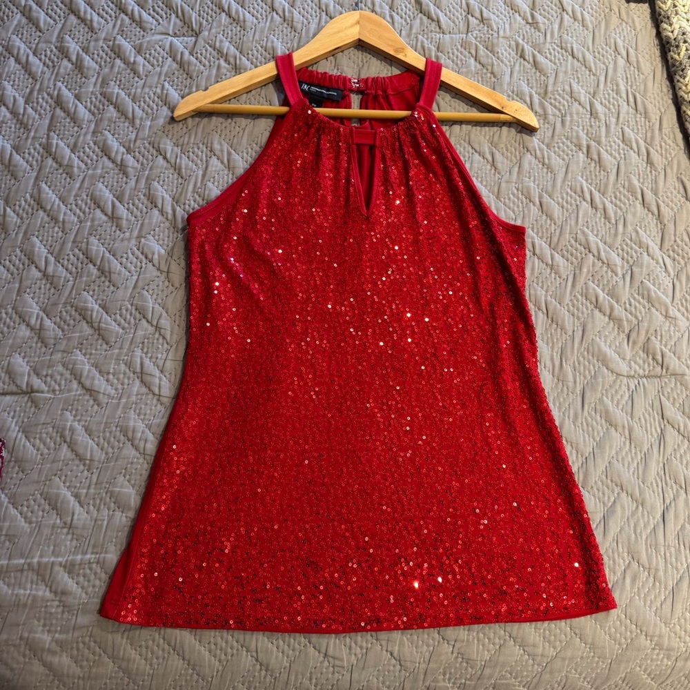 INC Red Sequin Top